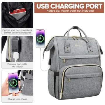 LOVEVOOK Laptop Backpack for Women,15.6 Inch Professional Womens Travel Backpack Purse Computer Laptop Bag Nurse Teacher Backpack,Waterproof College Work Bags Carry on Back Pack with USB Port,Grey