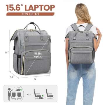 LOVEVOOK Laptop Backpack for Women,15.6 Inch Professional Womens Travel Backpack Purse Computer Laptop Bag Nurse Teacher Backpack,Waterproof College Work Bags Carry on Back Pack with USB Port,Grey