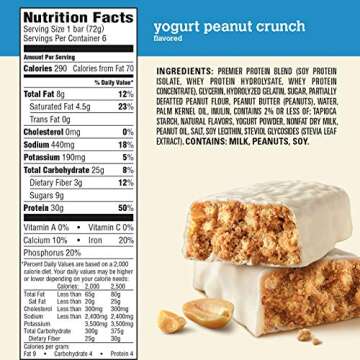 Premier Protein Bar, Yogurt Peanut Crunch, 30g Protein