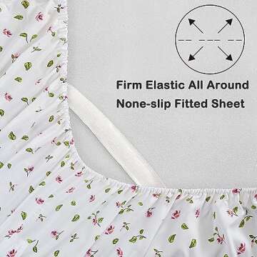Mooreeke Full Sheets Set - 4 Pieces Soft Breathable Microfiber Bed Sheet Set - Pink Flower Green Leaf Pattern Sheet Set - Deep Pocket Non-Slip Floral Printed Fitted Sheet Included for All Season