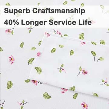 Mooreeke Full Sheets Set - 4 Pieces Soft Breathable Microfiber Bed Sheet Set - Pink Flower Green Leaf Pattern Sheet Set - Deep Pocket Non-Slip Floral Printed Fitted Sheet Included for All Season