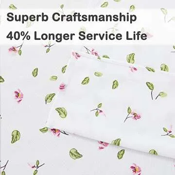 Mooreeke Full Sheets Set - 4 Pieces Soft Breathable Microfiber Bed Sheet Set - Pink Flower Green Leaf Pattern Sheet Set - Deep Pocket Non-Slip Floral Printed Fitted Sheet Included for All Season