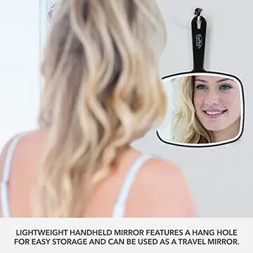 ForPro Professional Collection Premium Hand Mirror with Handle, 6.3" W x 9.6" L, Multi-Purpose Handheld Mirror with Distortion-Free Reflection, Black
