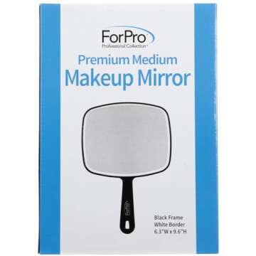 ForPro Professional Collection Premium Hand Mirror with Handle, 6.3" W x 9.6" L, Multi-Purpose Handheld Mirror with Distortion-Free Reflection, Black