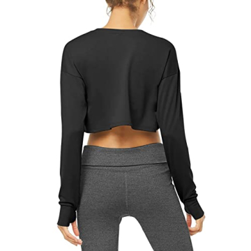 Bestisun Long Sleeve Crop Top with Thumb Holes for Women