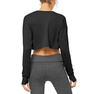 Bestisun Long Sleeve Crop Top with Thumb Holes for Women