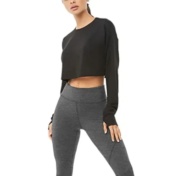 Bestisun Long Sleeve Crop Top with Thumb Holes for Women