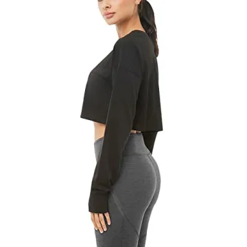 Bestisun Long Sleeve Crop Top with Thumb Holes for Women