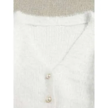 GORGLITTER Women's Open Front Cardigan Fuzzy Pearl Button Up Long Sleeve Crop Sweater Outerwear Jackets White Small