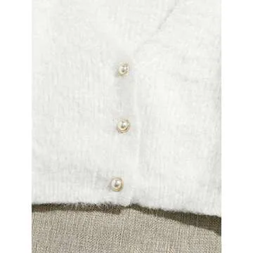 GORGLITTER Women's Open Front Cardigan Fuzzy Pearl Button Up Long Sleeve Crop Sweater Outerwear Jackets White Small
