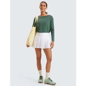 CRZ YOGA Pima Cotton Long Sleeve Workout Shirts for Women Loose Fit Athletic Yoga T-Shirts Casual Boat Neck Fall Tops Graphite Green Small