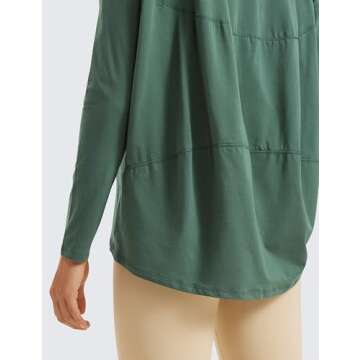 CRZ YOGA Pima Cotton Long Sleeve Workout Shirts for Women Loose Fit Athletic Yoga T-Shirts Casual Boat Neck Fall Tops Graphite Green Small