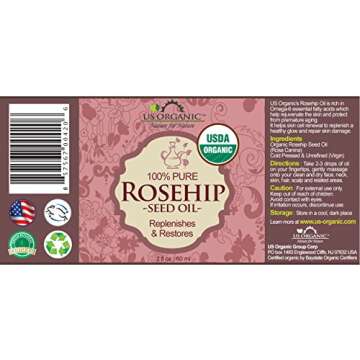 US Organic Rosehip Seed Oil, USDA Certified Organic, Cold Pressed, Virgin Organic, Amber Glass Bottl...