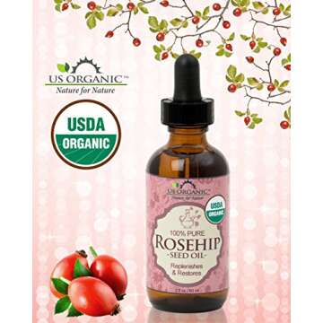 US Organic Rosehip Seed Oil, USDA Certified Organic, Cold Pressed, Virgin Organic, Amber Glass Bottle and Glass Eye Dropper for Easy Application - 2 oz (56 ml)