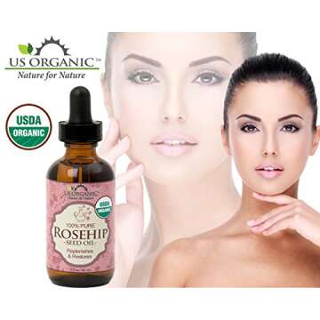 US Organic Rosehip Seed Oil, USDA Certified Organic, Cold Pressed, Virgin Organic, Amber Glass Bottle and Glass Eye Dropper for Easy Application - 2 oz (56 ml)