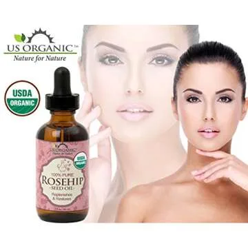 US Organic Rosehip Seed Oil, USDA Certified Organic, Cold Pressed, Virgin Organic, Amber Glass Bottle and Glass Eye Dropper for Easy Application - 2 oz (56 ml)