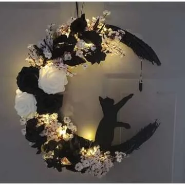 Charming Moon Cat Halloween Wreath for Front Door