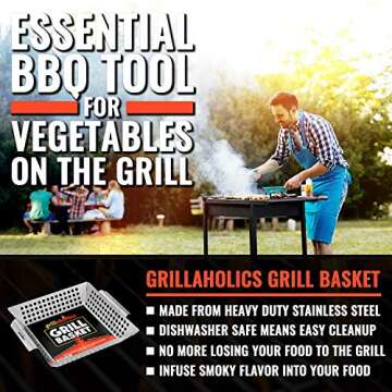 Grillaholics Grill Basket for Outdoor Grill - Durable Premium Stainless Steel Vegetable Grill Basket...