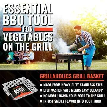 Grillaholics Grill Basket for Outdoor Grill - Durable Premium Stainless Steel Vegetable Grill Basket...