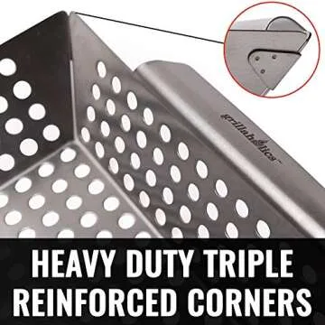 Grillaholics Grill Basket for Outdoor Grill - Durable Premium Stainless Steel Vegetable Grill Basket - XL Family Size BBQ Grill Basket - Perfect Grilling Accessories for Veggies, Fish, Shrimp & Kebabs