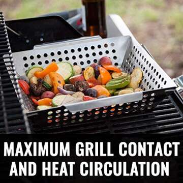 Grillaholics Grill Basket for Outdoor Grill - Durable Premium Stainless Steel Vegetable Grill Basket - XL Family Size BBQ Grill Basket - Perfect Grilling Accessories for Veggies, Fish, Shrimp & Kebabs