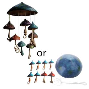 LOXGO Resin Mushroom Wind Chimes Handcrafted Easy to Calming Garden Ornaments Outdoor Hangings Mushroom Campanula