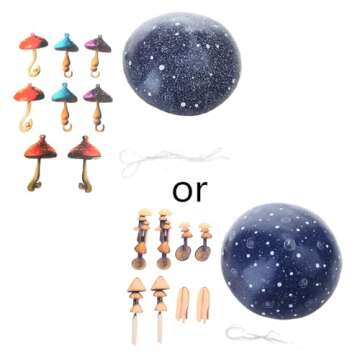 LOXGO Resin Mushroom Wind Chimes Handcrafted Easy to Calming Garden Ornaments Outdoor Hangings Mushroom Campanula