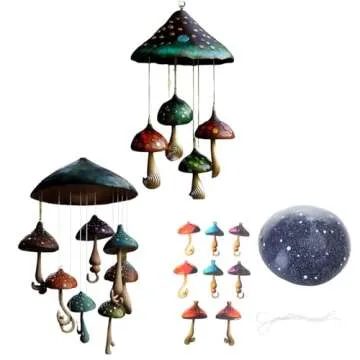 LOXGO Resin Mushroom Wind Chimes Handcrafted Easy to Calming Garden Ornaments Outdoor Hangings Mushroom Campanula