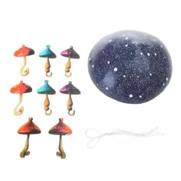 LOXGO Resin Mushroom Wind Chimes Handcrafted Easy to Calming Garden Ornaments Outdoor Hangings Mushroom Campanula