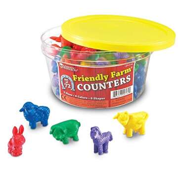 Learning Resources Friendly Farm Animal Counters - 72 Pieces, Ages 3+ Toddler Learning Toys, Preschool Learning Supplies, Classroom Desk Pets, Educational Counting and Sorting Toy