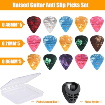 Non-Slip Guitar Picks with Storage Case and Holder