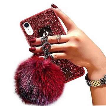 Babemall for iPhone Xs MAX 6.5 inch Phone Case, Luxury Stylish DIY Handmade Bling Diamond Fur Plush ...