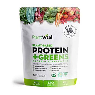 Plantvital Unflavored Organic Vegan Protein Powder - 18 Superfoods, Probiotics - Gluten Free - 16oz ...