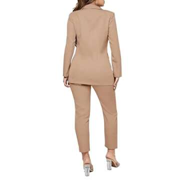Women Double Breasted Blazer Set Formal 2 Piece Pants Outfits Long Sleeve Bussines Suit Set for Work Office Khaki S