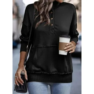 SHEWIN Women's Casual V Neck Sweatshirt in Black