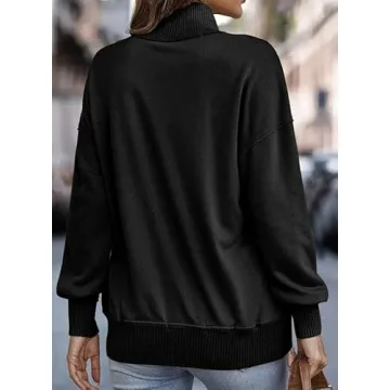 SHEWIN Women's Casual V Neck Sweatshirt in Black