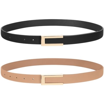 SUOSDEY Stylish 2 Pack Women Leather Belts with Gold Buckle