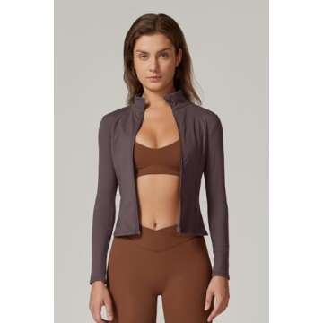 QINSEN Women's Full Zip High Neck Crop Jacket Double Lined Long Sleeve Slim Fit Workout T Shirts Dark Grey S