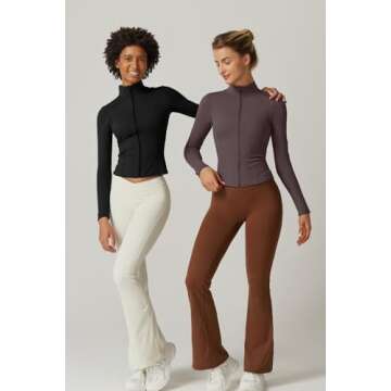 QINSEN Women's Full Zip High Neck Crop Jacket Double Lined Long Sleeve Slim Fit Workout T Shirts Dark Grey S