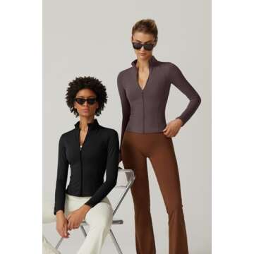 QINSEN Women's Full Zip High Neck Crop Jacket Double Lined Long Sleeve Slim Fit Workout T Shirts Dark Grey S