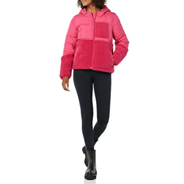Stylish Sherpa Puffer Jacket for Women in Hot Pink
