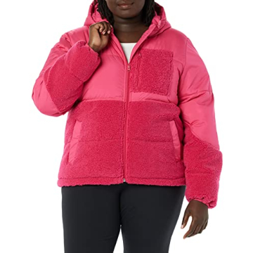 Stylish Sherpa Puffer Jacket for Women in Hot Pink