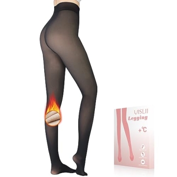 UISLII Fleece Lined Women's Tights Warm, Fake Translucent, Thermal, Skin Colored for Winter (Black F...