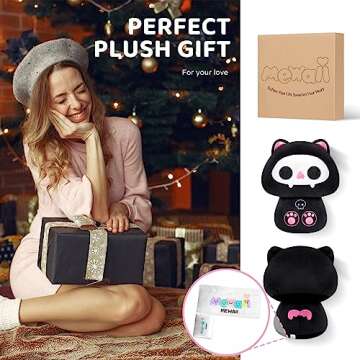 Mewaii 8 Inch Mushroom Plush, Cute Black Cat Plush Pillow Soft Plushies Squishy Pillow, Bone Cat Stuffed Animals Kawaii Plush Toys Christmas Decoration Gift for Girls Boys