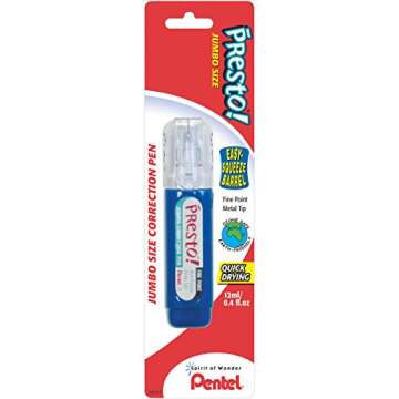 Pentel Presto! Jumbo Correction Pen, Fine Point, Metal Tip, White, 12 ml/0.4 fl.oz. 1 Pack (ZL31WBP-K6)