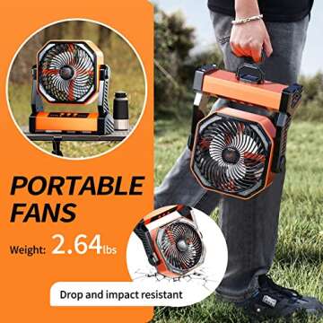 Camping LED Fan with Light, 20000mAh Rechargeable Battery Powered Outdoor Tent Fan with Light and Hook, 4 Speed, Personal USB Desk Fan for Camping, Fishing, Power Outage,Hurricane, Worksite