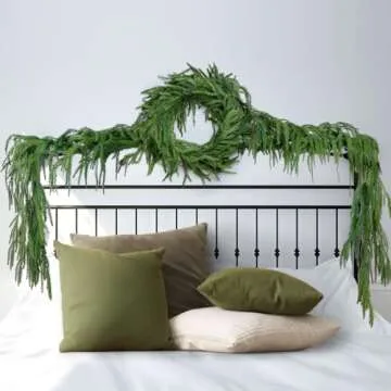 2 Pcs Christmas Norfolk Pine Garlands, Real Touch Pine Garland, Artificial Greenery Garland for Christmas Table Wall Fireplace Mantle Outdoor Decoration