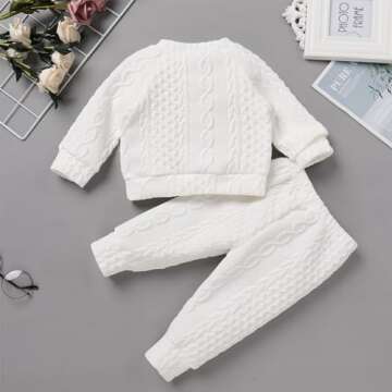 Fall Outfits for Toddler Girls Boys Knitted Baby Girl Sweater Top Pants Long Sleeve Autumn Winter Crewneck Sweatshirt Knit Clothes Pullover for Kids Warm Birthday Christmas Outfit White 9-12 Months