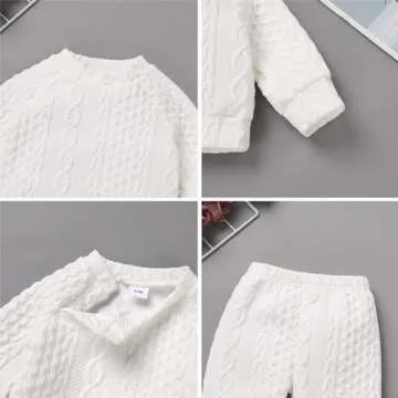 Fall Outfits for Toddler Girls Boys Knitted Baby Girl Sweater Top Pants Long Sleeve Autumn Winter Crewneck Sweatshirt Knit Clothes Pullover for Kids Warm Birthday Christmas Outfit White 9-12 Months