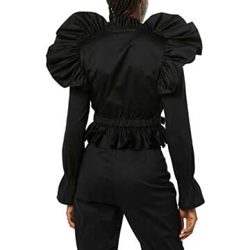 Making the Cut Season 3 Episode 1 Ruffle Long Sleeve Blouse Inspired by Sienna's Winning Look, Black, M